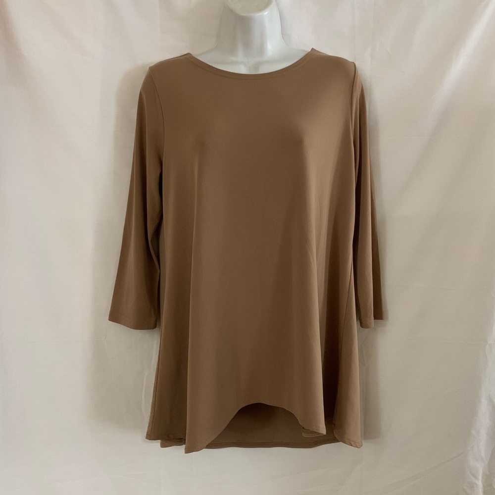 Elegant Brown Women's Top 3/4 Sleeve High-Low
Tunic P/L